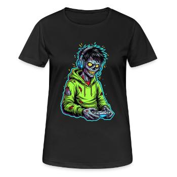 Zombie Gamer – Hirn braucht Pause! - Frauen T-Shirt atmungsaktiv - Schwarz - Vorne - AI Model Female 172 light (172cm)