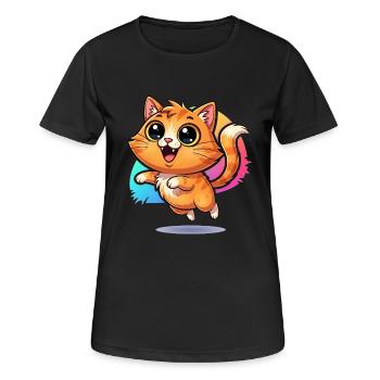 Messager moelleux de la chance : chat mignon aux yeux écarquillés - T-shirt respirant Femme - noir - Devant - AI Model Female 172 light (172cm)