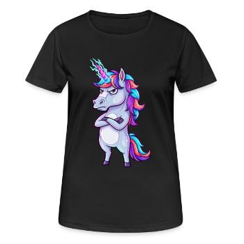 Genervtes Einhorn: Glitzer & Zorn! - Frauen T-Shirt atmungsaktiv - Schwarz - Vorne - AI Model Female 172 light (172cm)