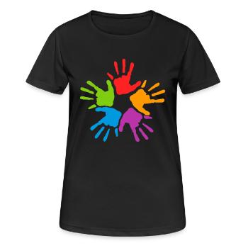 Handabdrücke - Frauen T-Shirt atmungsaktiv - Schwarz - Vorne - AI Model Female 172 light (172cm)