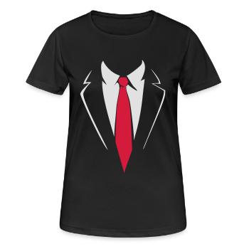 Anzug mit Krawatte - Frauen T-Shirt atmungsaktiv - Schwarz - Vorne - AI Model Female 172 light (172cm)