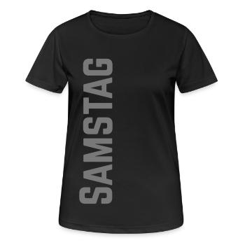 Saturday weekday as text - Women's Breathable T-Shirt - black - Front - AI Model Female 172 light (172cm)