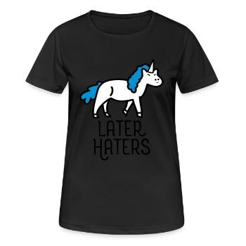 Later Haters (Unicorn) - Frauen T-Shirt atmungsaktiv - Schwarz - Vorne - AI Model Female 172 light (172cm)