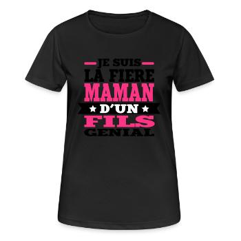 je suis la fière maman d'un fils génial - T-shirt respirant Femme - noir - Devant - AI Model Female 172 light (172cm)