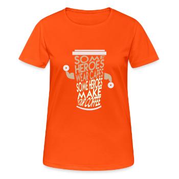 Kaffee Power Energie - Kaffee macht mich stark - Frauen T-Shirt atmungsaktiv - Neonorange - Vorne - AI Model Female 172 dark (172cm)