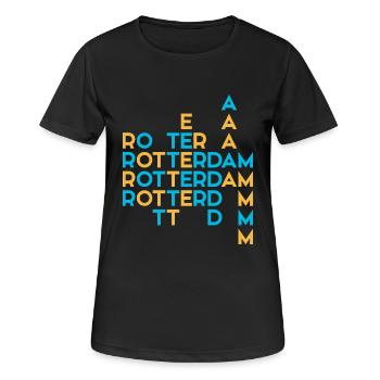 Rotterdam - Niederlande - Holland - Randstad - Frauen T-Shirt atmungsaktiv - Schwarz - Vorne - AI Model Female 172 light (172cm)