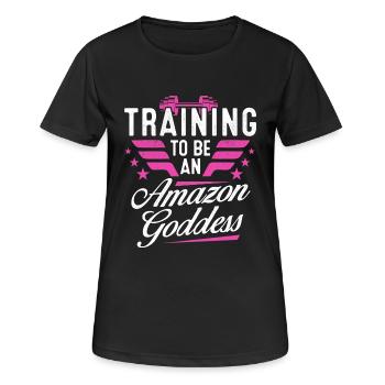 TRAINING TO BE AN AMAZON GODDESS Fitness Gym Frau - Frauen T-Shirt atmungsaktiv - Schwarz - Vorne - AI Model Female 172 light (172cm)