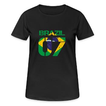 Fussball verein team party em wm BRAZIL 07 - Frauen T-Shirt atmungsaktiv - Schwarz - Vorne - AI Model Female 172 light (172cm)