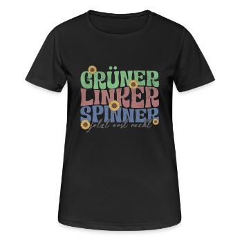 gruener linker spinner - Frauen T-Shirt atmungsaktiv - Schwarz - Vorne - AI Model Female 172 light (172cm)