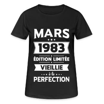 Anniversaire 40 ans - Mars 1983 Perfection - T-shirt respirant Femme - noir - Devant - AI Model Female 172 light (172cm)