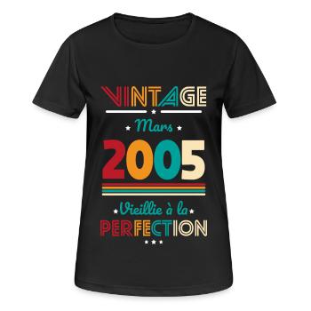 Anniversaire 20 ans - Vintage - Mars 2005 - T-shirt respirant Femme - noir - Devant - AI Model Female 172 light (172cm)