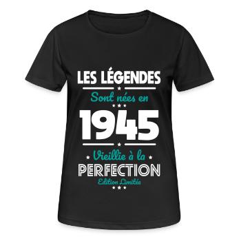 80-jähriges Jubiläum - 1945 werden Legenden geboren - Frauen T-Shirt atmungsaktiv - Schwarz - Vorne - AI Model Female 172 light (172cm)