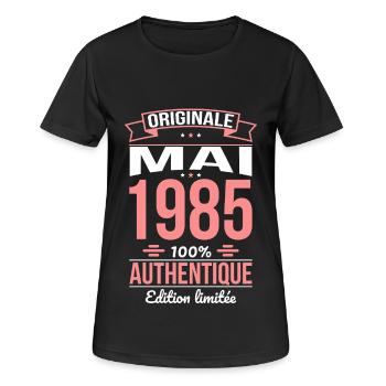 Anniversaire 40 ans - Originale - Mai 1985 - T-shirt respirant Femme - noir - Devant - AI Model Female 172 light (172cm)