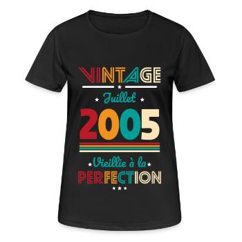 Anniversaire 20 ans - Vintage - Juillet 2005 - T-shirt respirant Femme - noir - Devant - AI Model Female 172 light (172cm)