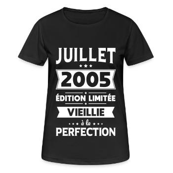 Anniversaire 20 ans - Juillet 2005 Perfection - T-shirt respirant Femme - noir - Devant - AI Model Female 172 light (172cm)