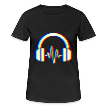 Casque Glitch – Ondes Sonores - T-shirt respirant Femme - noir - Devant - AI Model Female 172 light (172cm)