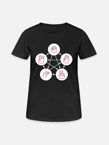 Schere, Stein, Papier, Echse & Spock - Frauen T-Shirt atmungsaktiv - Schwarz