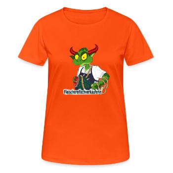 Fleischereifachverkäuferin - Frauen T-Shirt atmungsaktiv - Neonorange - Vorne - AI Model Female 172 dark (172cm)