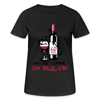 60 ans mature bouteille vin anniversaire - T-shirt respirant Femme - noir - Devant - AI Model Female 172 light (172cm)