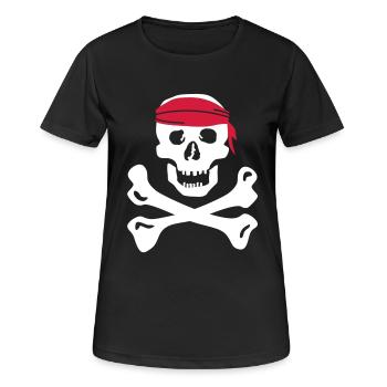 Piraten Totenkopf - Frauen T-Shirt atmungsaktiv - Schwarz - Vorne - AI Model Female 172 light (172cm)