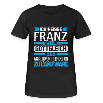 FRANZ - Gottgleich - Frauen T-Shirt atmungsaktiv - Schwarz - Vorne - AI Model Female 172 light (172cm)