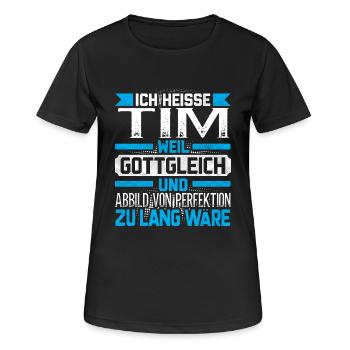 TIM - Gottgleich - Frauen T-Shirt atmungsaktiv - Schwarz - Vorne - AI Model Female 172 light (172cm)