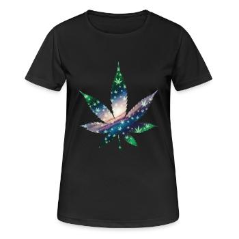Galaxy Hanfblatt - Cannabis - Weed - Frauen T-Shirt atmungsaktiv - Schwarz - Vorne - AI Model Female 172 light (172cm)