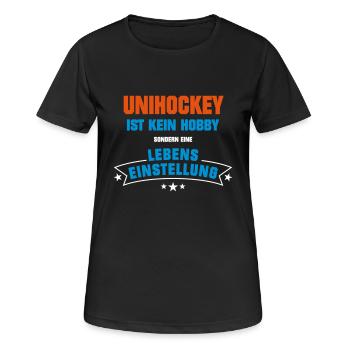 Unihockey Sportart - Frauen T-Shirt atmungsaktiv - Schwarz - Vorne - AI Model Female 172 light (172cm)
