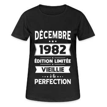 Anniversaire 40 ans - Décembre 1982 Perfection - T-shirt respirant Femme - noir - Devant - AI Model Female 172 light (172cm)