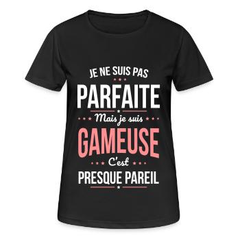 Je ne suis pas parfaite mais je suis gameuse - T-shirt respirant Femme - noir - Devant - AI Model Female 172 light (172cm)