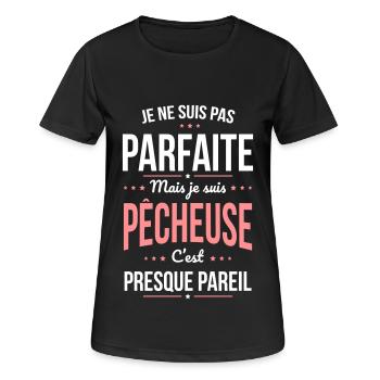 Je ne suis pas parfaite mais je suis pêcheuse - T-shirt respirant Femme - noir - Devant - AI Model Female 172 light (172cm)
