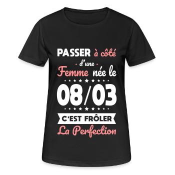 Anniversaire - Née le 8 Mars Frôler perfection - T-shirt respirant Femme - noir - Devant - AI Model Female 172 light (172cm)