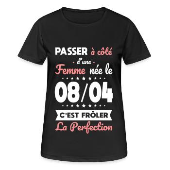 Anniversaire - Née le 8 Avril Frôler perfection - T-shirt respirant Femme - noir - Devant - AI Model Female 172 light (172cm)