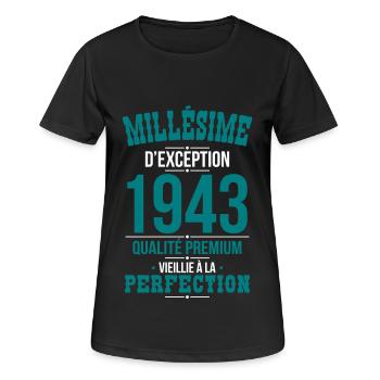 Anniversaire 81 ans - Millésime d'Exception 1943 - T-shirt respirant Femme - noir - Devant - AI Model Female 172 light (172cm)