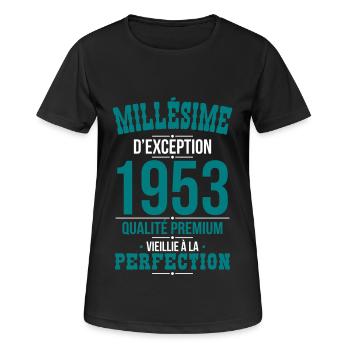 Anniversaire 70 ans - Millésime d'Exception 1953 - T-shirt respirant Femme - noir - Devant - AI Model Female 172 light (172cm)