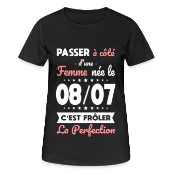 Anniversaire - Née le 8 Juillet Frôler perfection - T-shirt respirant Femme - noir - Devant - AI Model Female 172 light (172cm)