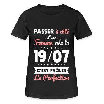Anniversaire - Née le 19 Juillet Frôler perfection - T-shirt respirant Femme - noir - Devant - AI Model Female 172 light (172cm)