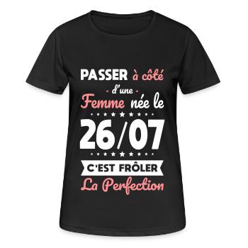 Anniversaire - Née le 26 Juillet Frôler perfection - T-shirt respirant Femme - noir - Devant - AI Model Female 172 light (172cm)