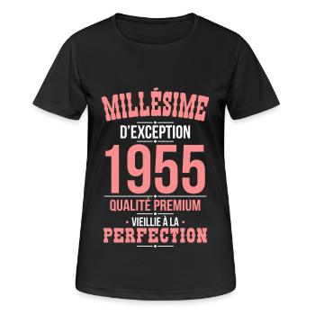 Anniversaire 70 ans - Millésime d'Exception 1955 - T-shirt respirant Femme - noir - Devant - AI Model Female 172 light (172cm)