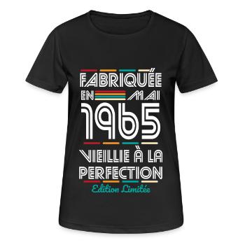 Anniversaire 60 ans - Fabriquée en Mai 1965 - T-shirt respirant Femme - noir - Devant - AI Model Female 172 light (172cm)