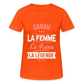 Sarah - La Femme - La Reine - La Légende - T-shirt respirant Femme - orange néon - Devant - AI Model Female 172 dark (172cm)