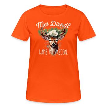 Mei Dirndl hams ma vazogn - Frauen T-Shirt atmungsaktiv - Neonorange - Vorne - AI Model Female 172 dark (172cm)