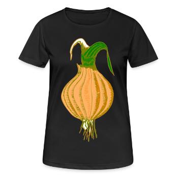 Zwiebel - Frauen T-Shirt atmungsaktiv - Schwarz - Vorne - AI Model Female 172 light (172cm)