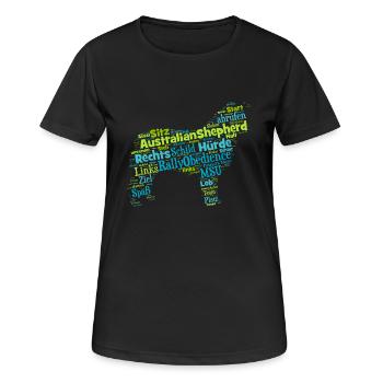 Rally Obedience Australian Shepherd Wordcloud - Frauen T-Shirt atmungsaktiv - Schwarz - Vorne - AI Model Female 172 light (172cm)