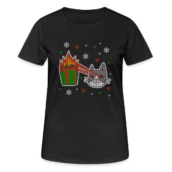 Ugly Christmas Laser Katze Schneeflocken Geschenk - Frauen T-Shirt atmungsaktiv - Schwarz - Vorne - AI Model Female 172 light (172cm)