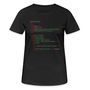 Code HTML5 - T-shirt respirant Femme - noir - Devant - AI Model Female 172 light (172cm)