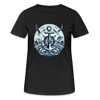 Logo du volant d’ancrage - T-shirt respirant Femme - noir - Devant - AI Model Female 172 light (172cm)