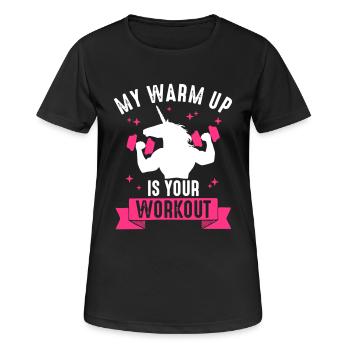 My Warm Up is your Work Out Muskel Einhorn Lustig - T-shirt respirant Femme - noir - Devant - AI Model Female 172 light (172cm)