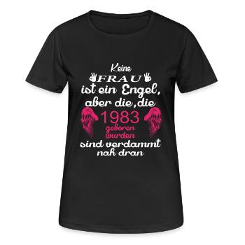 Frau Engel 1983 - Frauen T-Shirt atmungsaktiv - Schwarz - Vorne - AI Model Female 172 light (172cm)