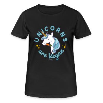 Unicorn TShirt - Unicorns are Vegan (Magic Blue) - Frauen T-Shirt atmungsaktiv - Schwarz - Vorne - AI Model Female 172 light (172cm)